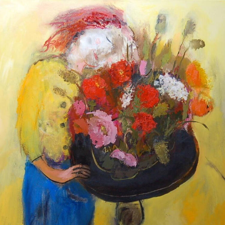 Figure with Table and Flowers